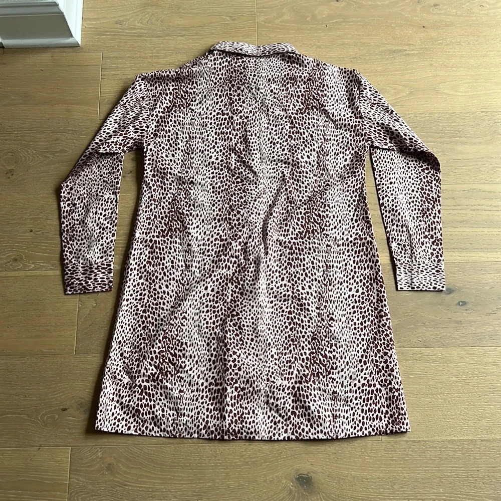 Cheetah Print Button Down Mini Shirt Dress Collared Long Sleeve Brown Small - Picture 7 of 8